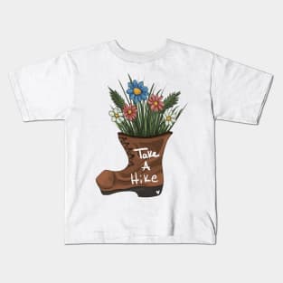 Take A Hike - Hiking Boot with Flowers Kids T-Shirt